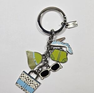 Coach Silver Blue and Green Keychain